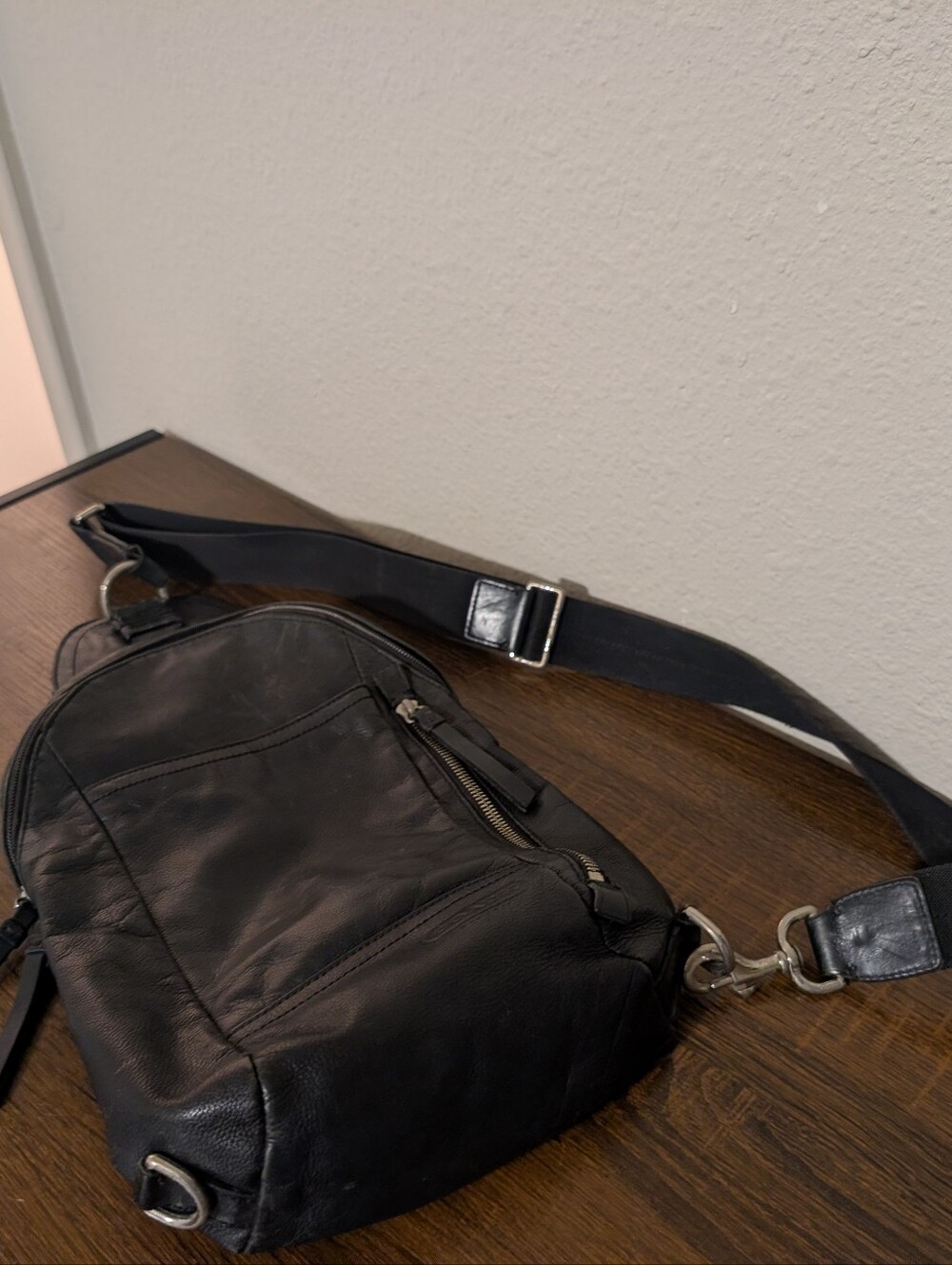 Coach 70617 Thompson Convertible Black Leather Sling Bag Backpack